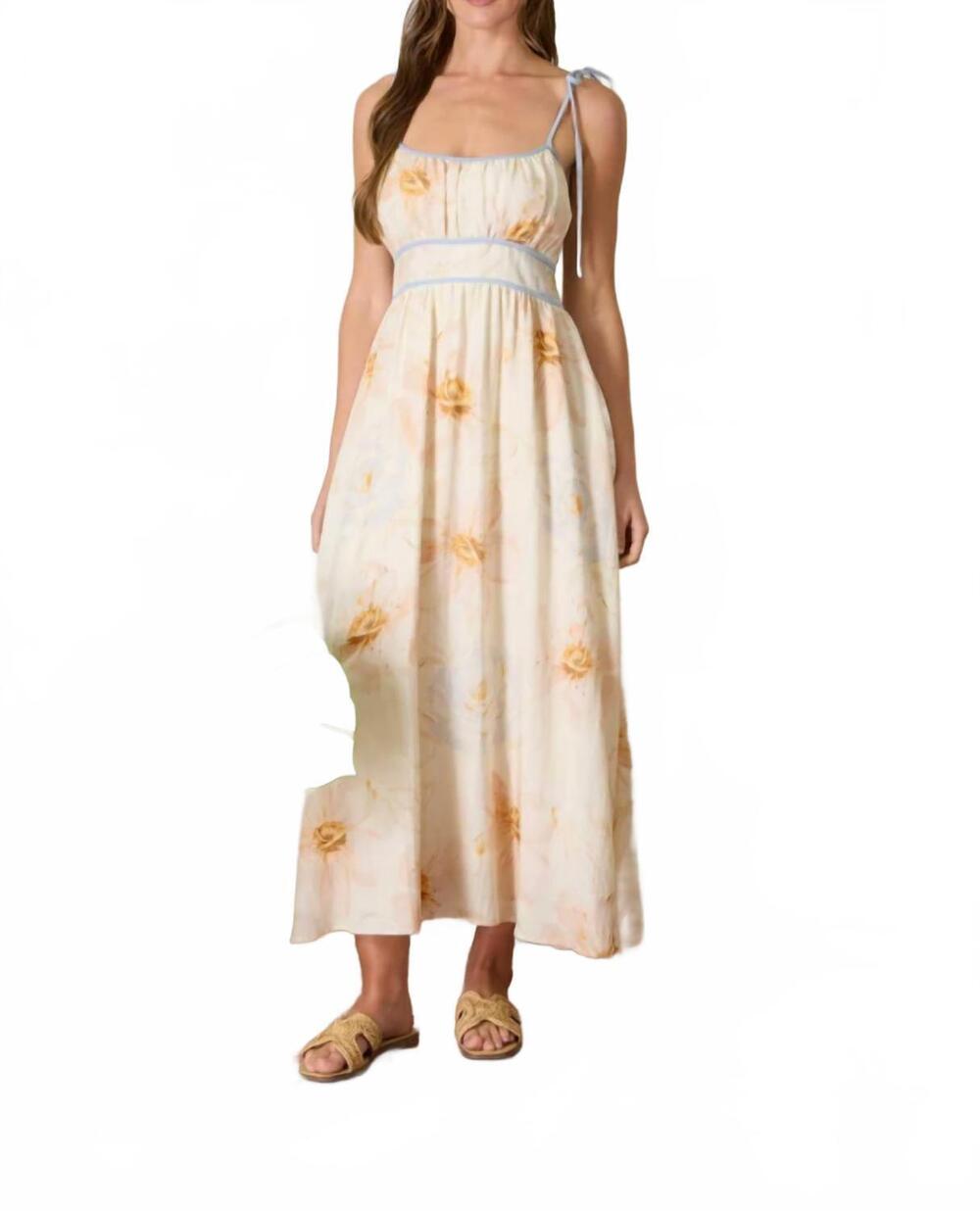 NEW BLU PEPPER watercolor floral tie strap midi dress in dusty mint multi